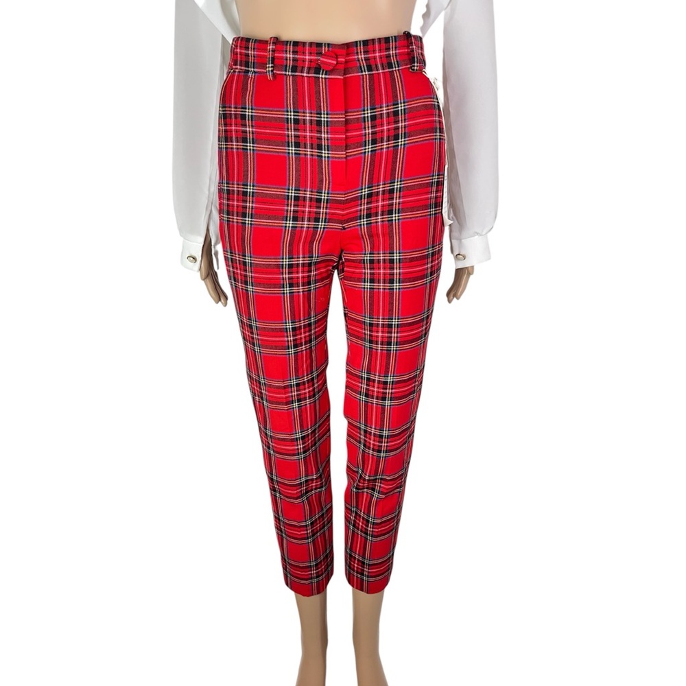 New J. Crew High Rise Cameron Red Plaid Wool Blend Stretch Straight Leg Pants